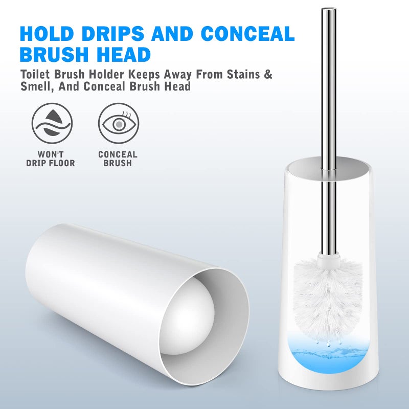 IXO Toilet Brush and Holder, 2 Pack Toilet Brush with 304 Stainless Steel Long Handle, Toilet Bowl Brush for Bathroom Toilet-Ergonomic, Elegant,Durable (White) - Image 5